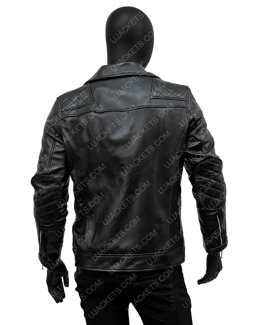 Black Biker Quilted Jacket | Aaron Paul Leather Jacket For Men | ujackets